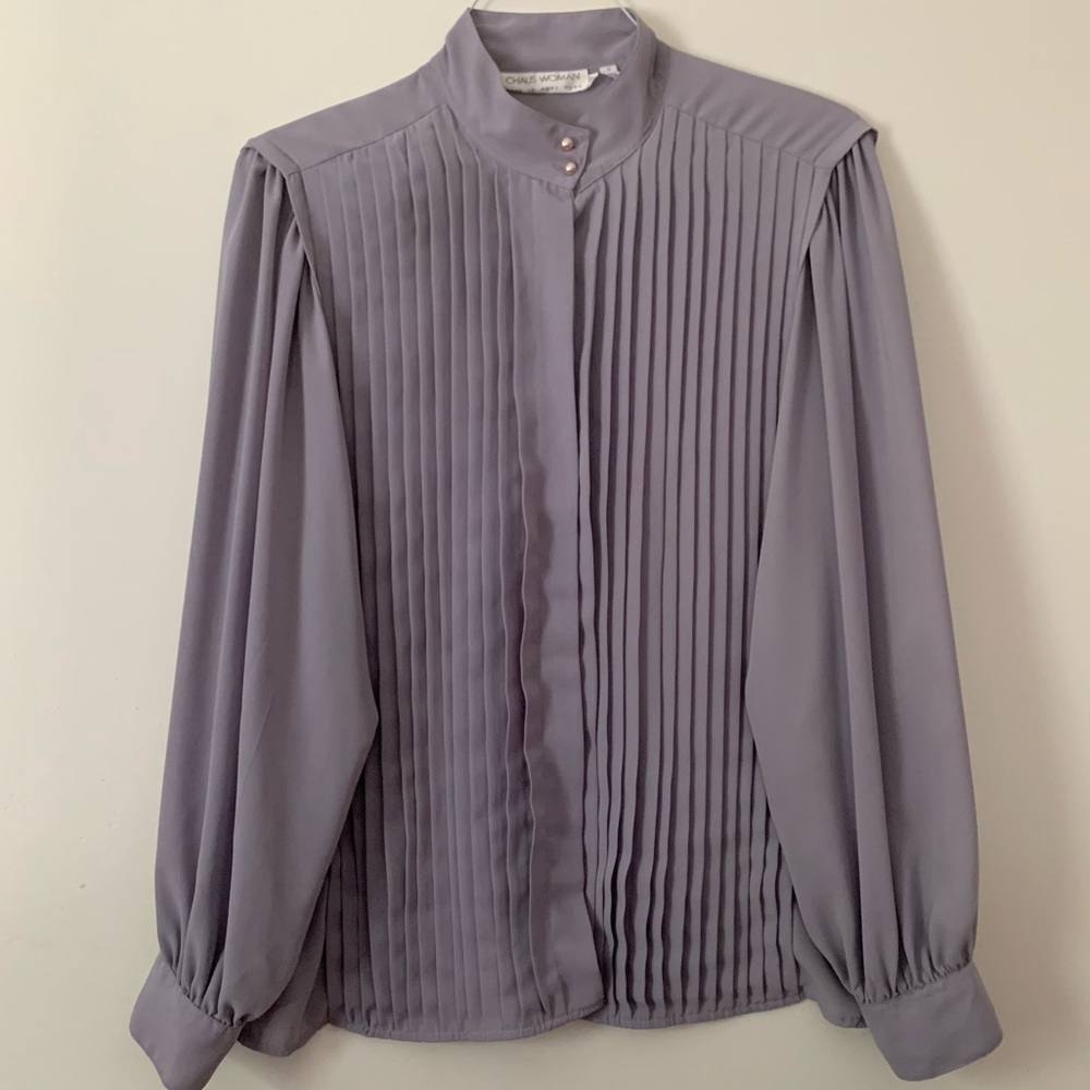 Vintage Dusty Lavender Pleated Blouse